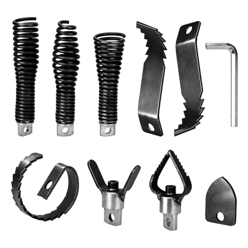 9-Piece Drain Snake Drill Attachment Kit, Drain Auger Replacement Heads with Hex Wrench for 5/16in-3/4in Cable, Fits 50ft-100ft Machines, Clog Remover Tool for Sink, Shower, Pipe and Sewer