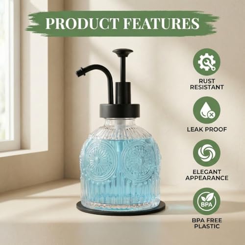 Vintage Glass Soap Dispenser 2 Pack for Bathroom Kitchen, with Black Pump and Non-Slip Mat, Refillable for Hand Soap, Dish Soap, Lotion, Shower Gel, Modern Farmhouse Decor (8 oz, White) - color: White