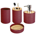 4 PCS Burgundy Bathroom Accessories Set, Includes a Soap Dispenser, Toothbrush Holder, Soap Dish and Mouthwash Cup, Plastics & Bamboo Bathroom Set, Bohemian Style Bathroom Sink Set - color: Burgundy, size: 4 PCS