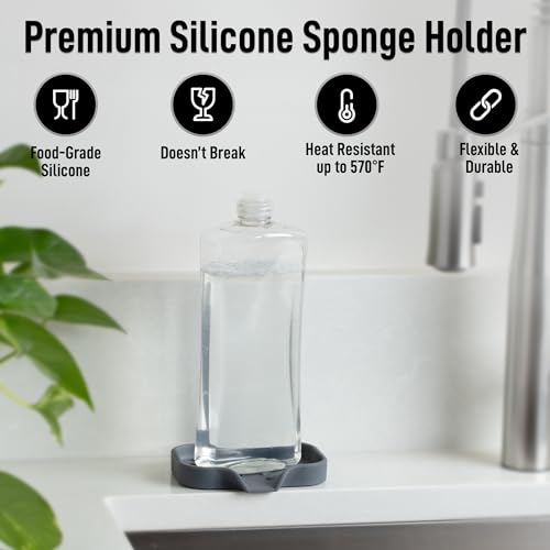Zulay Kitchen Small Silicone Sponge Holder (4.9x3.3”) – Space-Saving Sink Organizer Tray for Sponge, Soap, Brush & More – Compact Non-Slip Dish for Kitchen & Bathroom (Grey) - color: Grey (Small), size: Small (4.9x3.3)