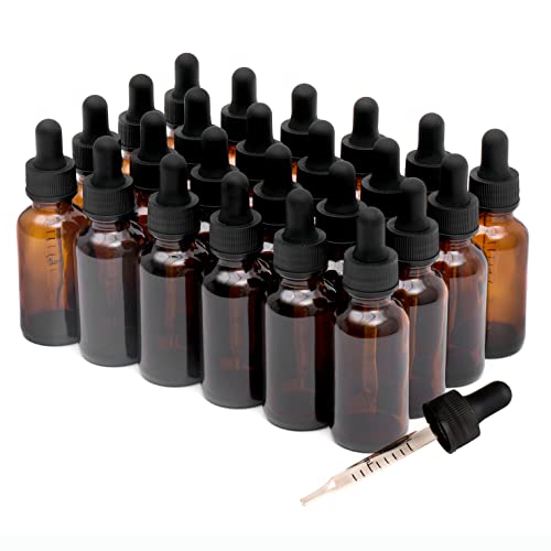 NOOEEISS 24 Pack,1oz Glass Dropper Bottle, Amber Tincture Bottles with Dropper,Pretty Finish for All Kinds of Liquids,Oil Bottles for Hair- Stronger Suction ideal for Leakproof Travel - color: Amber, size: 1oz-24Pack