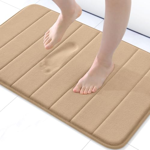 Buganda Memory Foam Bath Mat, 24" x 16", Ultra Soft Bathroom Rugs, Water Absorbent and Machine Washable Bath Rug for Bathroom, Shower, and Tub, Camel - color: Camel, size: 24" X 16"