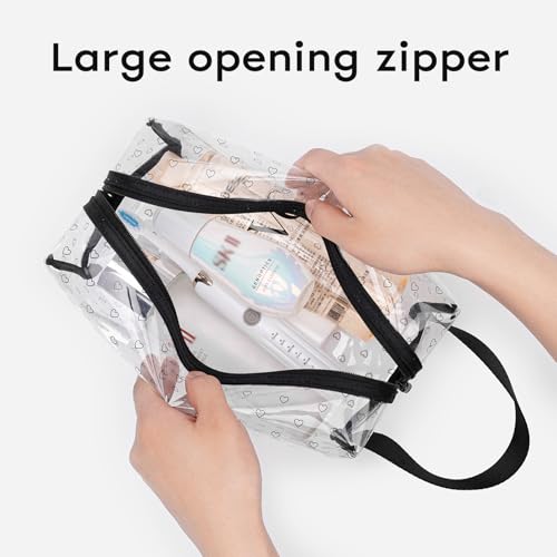 GIVLEFLY Clear TPU Toiletry Bag Set for Women & Men, 3PCS Waterproof Makeup & Skincare Organizer with Zipper, Soft Transparent Travel Cosmetic Pouch with Handle & Hanging Loop,B - size: Model B Hollow Pattern