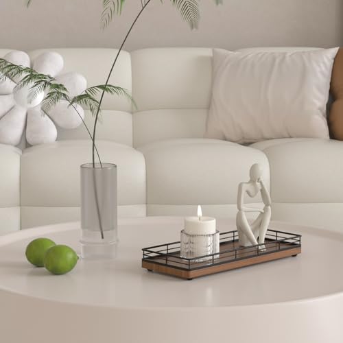 Wooden Decorative Tray, Oak 11.2" L Coffee Table Tray for Kitchen Countertop Soap Sponge Holder Candle Nightstand Table Centerpieces for Dining Room Decor Walnut - color: Walnut, size: 11" x 4.3" x 1.5"