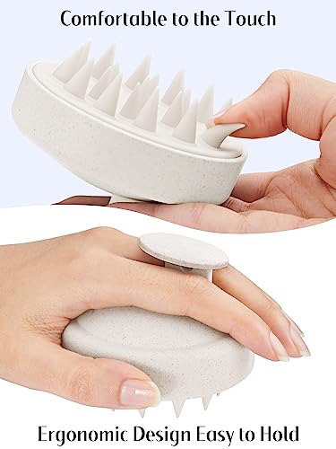HEETA Scalp Massager Hair Growth 2-Pack, Silicone Scalp Scrubber Shampoo Brush for Exfoliation Dandruff Removal Head Massage Stress Relax, Wet & Dry Use for Women Men Hair Care, Wheat Straw Material - color: Light Green & Beige