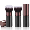 Retractable Makeup Brushes, 2 Pack Travel Kabuki Blush Makeup Brush | Face Powder Foundation Brushes for Blending Liquid, Blush, Bronzer, Buffing, Flawless Cosmetics, with Aluminum Handle, Cover - color: Brown&Black