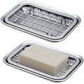Kitchen and Bathroom Soap Dish Tray - Metal 2-Piece Soap Dish Tray with Drainage Grid and Holder for Kitchen Sink Countertops to Store Soap, Sponges, Scrubbers - Rust Resistant (2 Pack, Silver) - color: Silver
