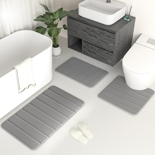 Bathroom Rugs Sets 3 Piece Memory Foam Bath Mat Machine Washable Bathroom Rug for Shower,Bath Tub,Bedroom,Water Absorb Toilet Mat,Super Soft Bath Mat Set,Light Grey - color: Light Grey