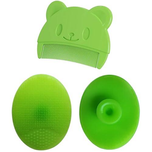 Baby Bath Brush, Baby Cradle Cap Brush, Silicone Massage Brush, Baby Comb, Children's Comb（3pcs） (Green) - color: Green