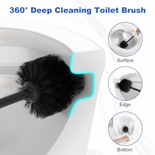 Toilet Brush and Holder Set：304 Stainless Steel Heavy Duty Toilet Bowl Brush，Removable Inner Bowl and Splash Protection，Bathroom Toilet Brush-Dense Bristles for Through Cleaning - color: White