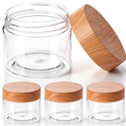 Patelai 4 Pieces Round Wide-mouth Leak Proof Plastic Container Jars with Lids for Travel Storage Makeup Beauty Products Face Creams Oils Salves Ointments DIY Making(2 Ounce,Wood) - color: Wood, size: 2 Ounce