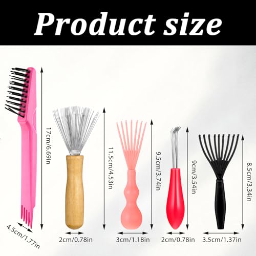 Comb and Brush Cleaner Tool Set, 5-Piece Comb Cleaner Set - Hair Brush Cleaner Rake, Comb Cleaning Brush, Maintenance Hair Comb for Home and Salon Use Removing Hair Dust - color: Pink
