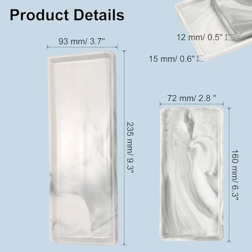 uxcell 2pcs Marble Tray for Bathroom 2 Size Small Rectangle Ceramic Vanity Tray for Countertop Shatterproof Bathtub Soap Tray Kitchen Sink Organizer Key Trinket Tray, Grey - color: Gray