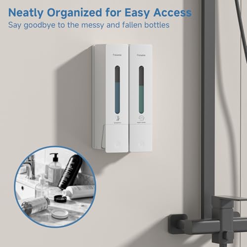 Shampoo Dispenser for Shower - Shower Soap Dispenser Wall Mounted No Drill - Shampoo Body Wash Dispenser 2 Chamber - Easy Install for Bathroom Hotel White 800ml - color: White