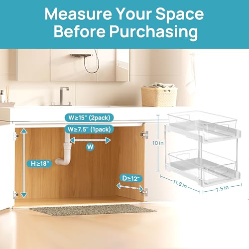 Vtopmart 4 Pack Plastic Bathroom Under Sink Pull-Out Organizer (S-Standard, White) - color: White, size: S-Standard (4 Pack)