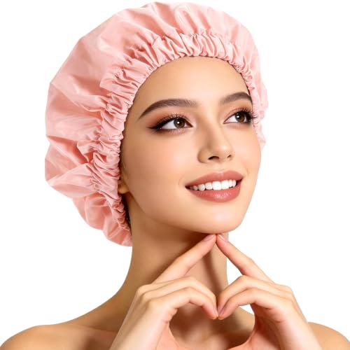 Waterproof Shower Cap for Women - Extra Large Reusable Bath Cap, Leakproof Shower Bonnet with Soft Elastic Band for Long Hair, Braids, Washing Face