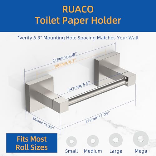 Ruacq Toilet Paper Holder Brushed Nickel Double Post Pivoting Square Tissue Holders Roll Holder Hangers Toilet Paper Stand Stainless Steel and Zinc Alloy Modern Wall Mounted - color: Brushed Nickel, size: Square