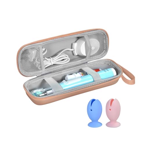 Travel Case for Oral-B/Oral-B Pro/Phlips Sonicare Electric Toothbrush with 2pcs Toothbrush Heads Cover Cap, Portable Hard Protective Storage Bag with Accessories Storage (Gold) - color: Rose gold Case and 2 Caps