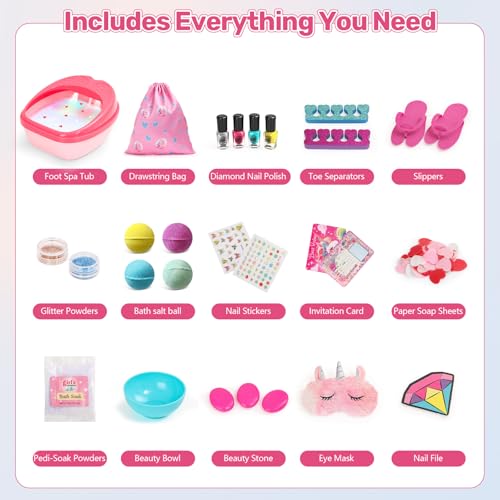 Kids Foot Spa Kit - Kids Spa Day Kit for Girls 4-12 Years. - Pedicure Foot Spa, Girls Spa Set Nails Art Salon Girl Stuff - Parties & Christmas Birthday Gifts for 7 8 9 10-12 Year Old Girl Gifts - color: Rose Red