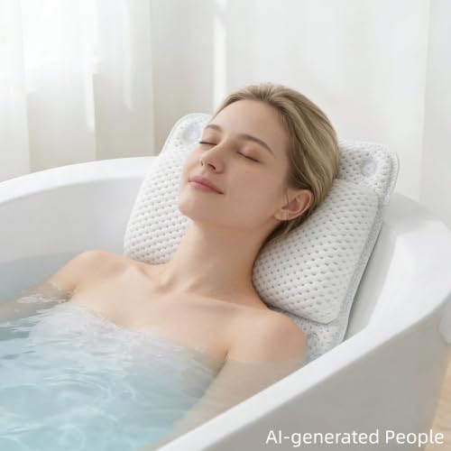 Bathtub Pillow, with Multiple Suction Cups (Grey) | Soft and Thick Material, Supporting the Neck, and Head - color: Grey