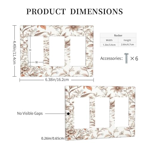 Light Switch Cover Plate Boho Floral Beige Flower And Leaf Botanical 3 Gang Triple Rcoker Wall Plates Decorative Switch Plates and Outlet Covers for Bathroom Bedroom Decor - color: Boho Floral Beige Flower And Leaf Botanical, size: 3 Gang Triple Rocker -