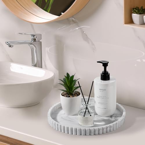 Round Bathroom Tray Silicone Kitchen Counter Decor Vanity Organizer Decorative Coffee Table Tray for Perfume, Candle, Soap Dish, 10 Inch, Marble - color: Marble Gray, size: 10"