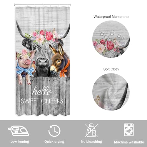 Newsely Small Stall Rv Farmhouse Highland Cow Shower Curtain 36Wx72H Inch Narrow Single Funny Rustic Western Animal Shower Curtain Bathroom Set Wooden Waterproof Bath Decoration Accessories Home Decor - color: A-02cow, size: 36"W x 72"L (Pack of 1)