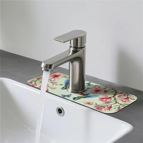 Faucet Fast Absorbent Pad - Hummingbird Butterfly Flower , Suitable For Kitchen, Bathroom, Island And Other Scenes - color: Hummingbird butterfly flower