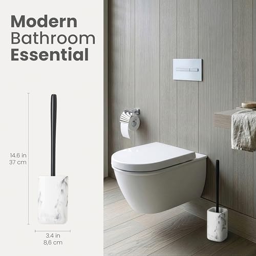 Vigar Zense Toilet Brush and Holder Set - Toilet Bowl Brush and Holder, Polyresin Stone Bathroom Accessory, Compact Toilet Cleaner Brush for Bathroom Decor and Toilet Accessories Set - White Marble - color: White Marble