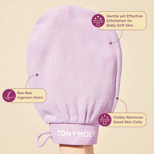 TONYMOLY Plum Bum K-Spa Exfoliating Glove – Korean Spa-Inspired Body Scrub Mitt for Deep Exfoliation, Smooth Skin & Glow, Reusable Biodegradable Viscose, 2 Pack