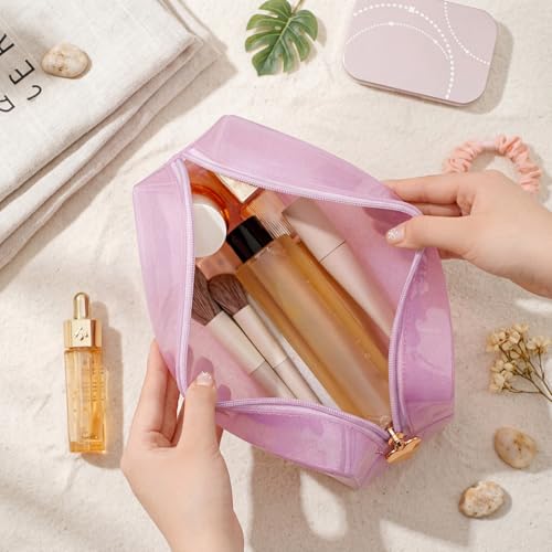 RSRSLEII Stardust Twinkle Jelly Travel Makeup & Toiletry Bag, Waterproof PVC Cosmetic Bag/Case for Women，Zipper SPF Beach Bag for Sunscreen Skincare and Daily Essentials (05Pink-Large) - color: 05Pink-Large