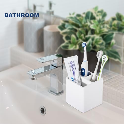 Diatomite Toothbrush Holders Tooth Brush Organizer - White | Water-Absorbent Material, 3 Slots for Electric Toothbrush and Toothpaste, for Bathroom Countertop, Shower, Vanity - color: White