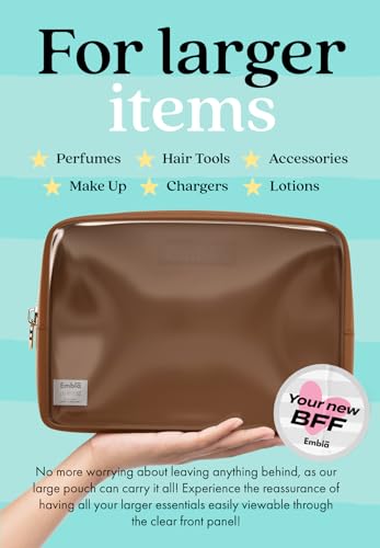 Embla Clear Cosmetic Bag Makeup Case, Clear Zipper Make Up Pouch and Toiletry Travel Tote, Cute Skincare Pouches for Women Girls, Preppy Purse Cosmetic Organizer, Large Makeup Bags, Chocolate | Large Brown Clear Nylon/PVC Cosmetic Bag with Zipper, Waterpr
