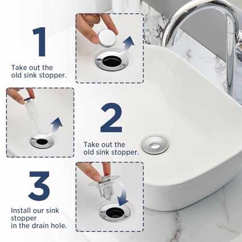 Universal 2 in 1Bathroom Sink Stopper, 1 Pack Pop Up Bathroom Sink Drain Strainer for 1.06"-1.65" Basin Drain Holes, Anti Clogging Drain Filter(Chrome Silver) - color: Chrome Silver(s)-1p