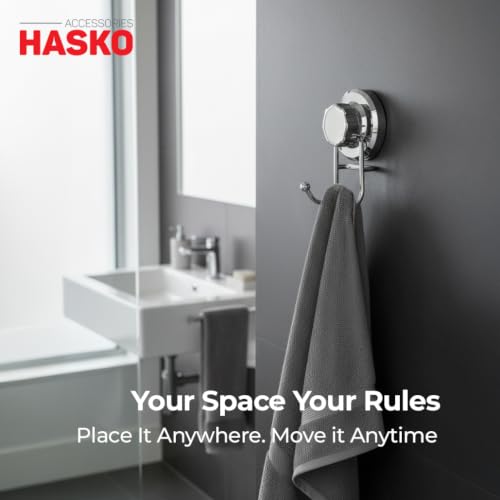 HASKO Suction Cup Hook for Shower, Stainless Steel Bathroom Suction Towel Hooks Hanger, Organizer for Towel, Bathrobe and Loofah, Includes Optional No Drill Adhesive Mount for Inside Shower, Chrome - color: Silver