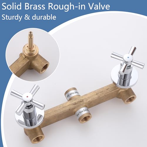 2 Handles Shower Faucet Set with Tub Spout Bathtub Shower Faucet Combo Set Shower System Complete Tub and Shower Trim Kit Wall Mounted Shower Fixtures Chrome - color: Chrome, style: 2 Handles