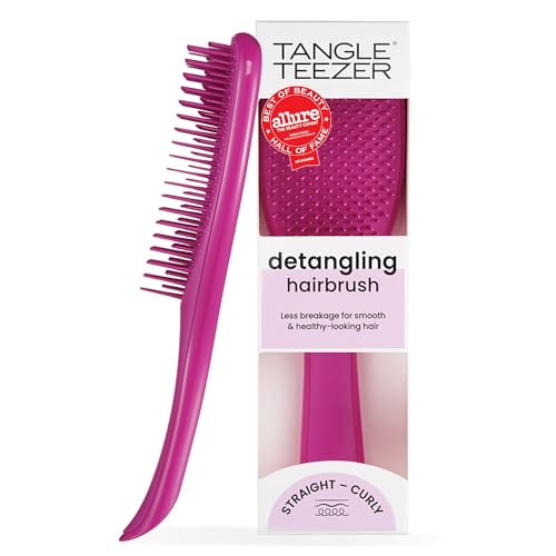 Tangle Teezer Ultimate Detangler Brush, Straight to Wavy, Raspberry | Patented two-tier, regular-flex teeth reduce breakage & split ends on wet or dry hair; Shower-friendly hairbrush for all ages - color: Electric Raspberry