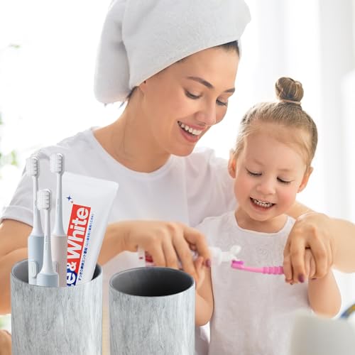 Marble Grey Toothbrush Holders for Bathrooms - 2 Cups Ceramic Toothbrush Toothpaste Holders, Grey Bathroom Tumbler Cups Reusable Toothbrush Mouthwash Cups, Bathroom Counter Organizer. - color: Grey Marble, size: 2pcs