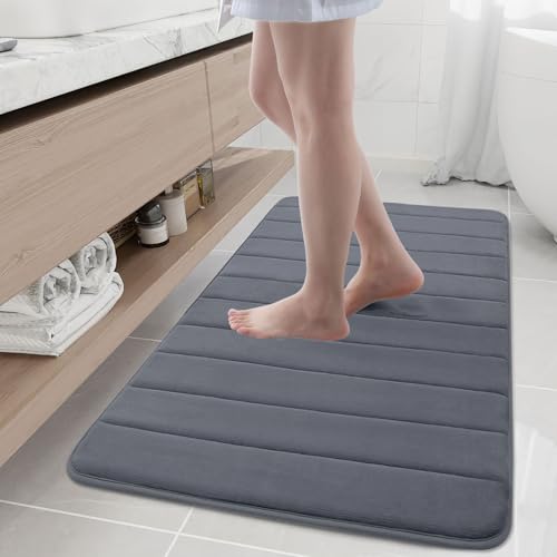 Buganda Memory Foam Bath Mat, 45" x 27", Ultra Soft Bathroom Rugs, Water Absorbent and Machine Washable Bath Rug Runner for Bathroom, Shower, and Tub, Dark Grey - color: Dark Grey, size: 45" X 27"