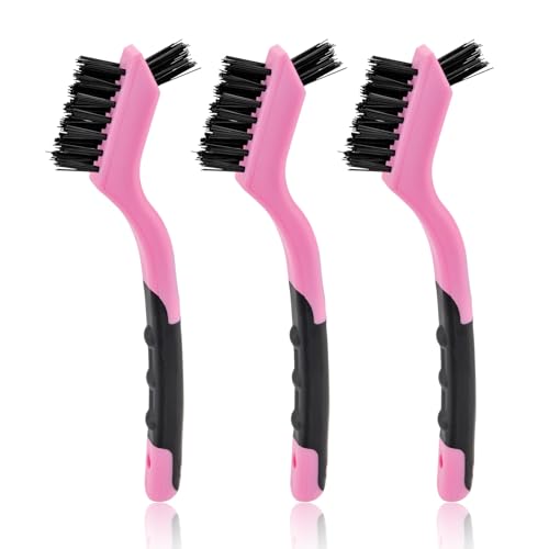 MAXMAN Small Cleaning Brush, Nylon Cleaning Brush 3-Pack, Hard Bristle Crevice Cleaning Brush, 7" Deep Clean Detailing Tools, Small Cleaning Brushes for Tight Spaces, Soft Nylon Bristles Brush, Pink - style: 3 PCS Nylon Bristles Pink
