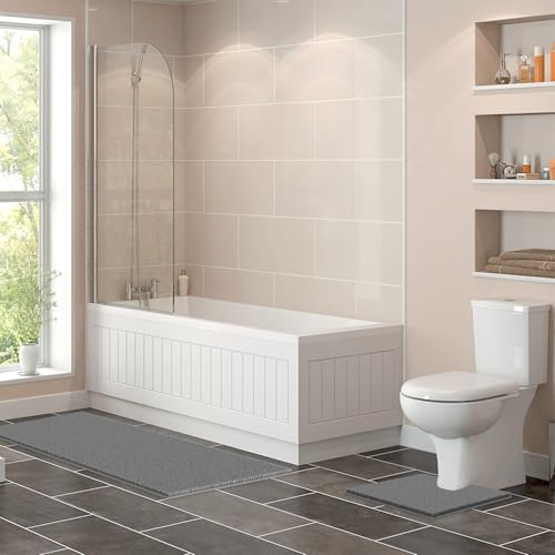 LuxUrux 2-Piece Bathroom Rug Set – Plush Chenille Runner & U-Shaped Toilet Mat, Soft, Absorbent & Non-Slip Design (20x20 U & 27x47 inches, Light Grey) - color: Light Grey, size: 2 Piece Set - X Large
