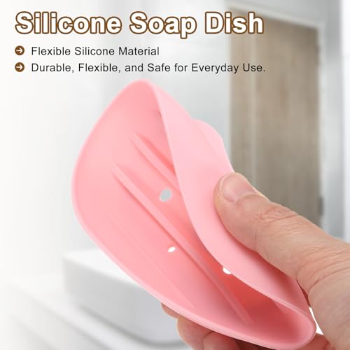 uxcell 3Pcs Small Soap Dish, Silicone Bathroom Soap Holder Oval Shape Bar Soap Dish Self-Draining Soap Tray with Holes for Shower, Bathroom, Kitchen, Counter Top (Pink) - color: Pink
