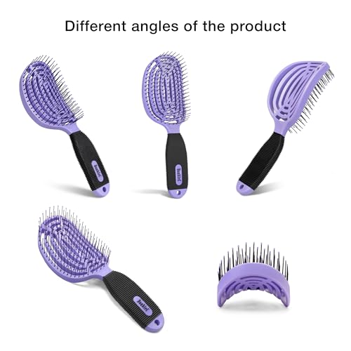 NuWay DoubleC Detangling Hair Brush – The Original Home Scalp-Care Brush – Patented Double Curved Scalp Care Hairbrush for Gentle Detangling, Volume Styling & Wet or Dry Hair (Violet) - color: Violet