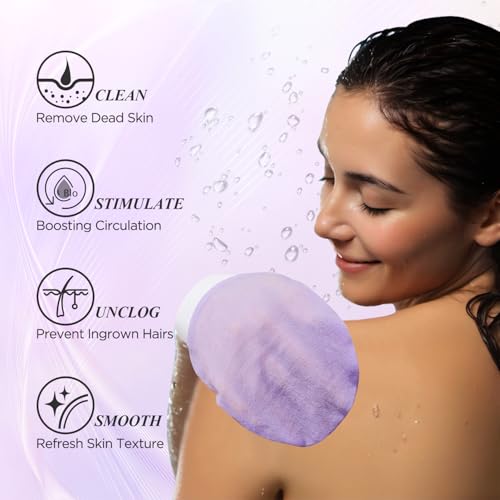 LOTTA Exfoliating Gloves 2Pcs Deep Exfoliation Mitt of 150D Shower Body Scrub Exfoliant Scrubber Glove Skin for Cleanse Dead or Dry Skin 100% Viscose Fiber Suitable for Men and Women - color: Purple 150D+Pink 150D 2Pack