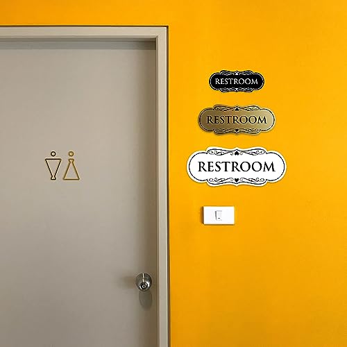 All Quality Designer Restroom Wall or Door Sign - Bathroom Signage | Durable Plastic and Easy Installation | (Multipacks) - color: Black / Gold, size: 3-1/2" x 9" - Large (1 Pack)