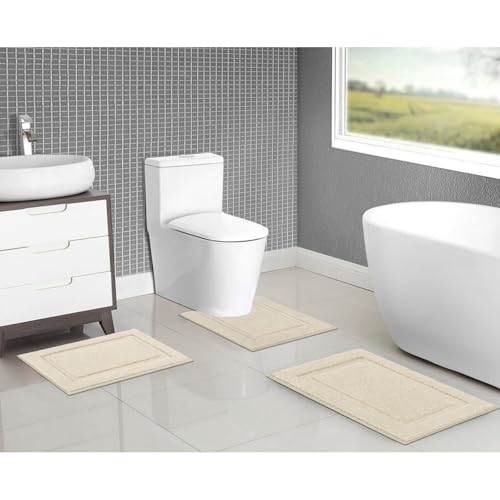SHACOS Light Beige Bathroom Rugs Sets 3 Piece Bath Mat U Shaped Toilet Rug | 20x32+ 16x24+ 20x24, Soft Fluffy Microfiber Bath Rugs Set, Non Slip Washable Absorbent Bathroom Floor Mats Carpet Shower Rug - color: Light Beige, size: 16"x24"+ 20"x32"+U Shape