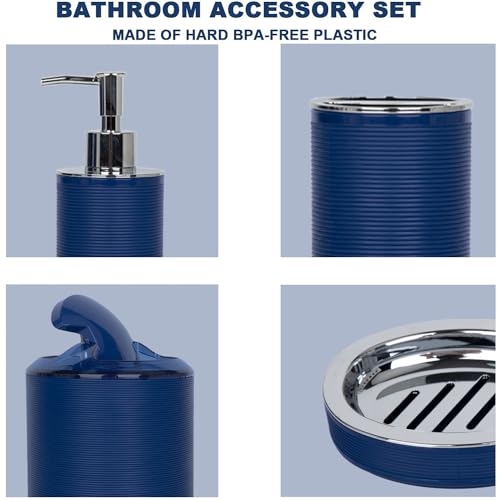 CERBIOR Bathroom Accessories Set 6 Piece Bath Ensemble Includes Soap Dispenser, Toothbrush Holder, Toothbrush Cup, Soap Dish for Decorative Countertop and Housewarming Gift (Blue) - style: Blue