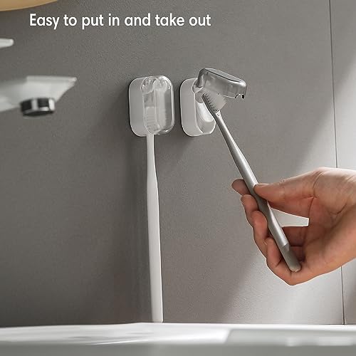 BALUCA 3 PCS Travel Toothbrush Head Covers Caps, Tooth Brush Protector Case Wall Mounted Hanging Rack Organizer for Travel, Camping, Bathroom, School, Business (White) - color: White