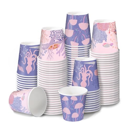 RUSPEPA 2 oz Bathroom Cups, Disposable Paper Cups - 100 Pack Set Ocean Theme Design Printed - Mini Mouthwash Rinse Paper Cups for Home, Bathroom, Picnic, Party, and Events - color: Ocean, size: 2oz