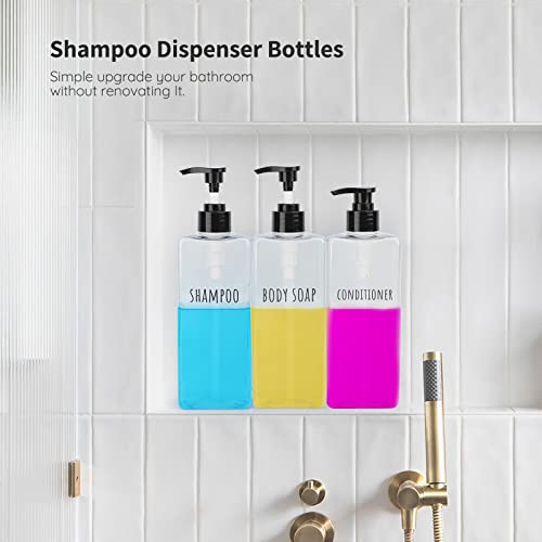 Segbeauty Clear Square Shampoo Bottles, 3pcs 16.9oz Refillable Plastic Lotion Dispenser with Pump, 500ml Empty Reusable Bathroom Shower Bottle Dispense Shampoo Conditioner Body Soap Liquid Gel - color: Clear, style: 16.9oz